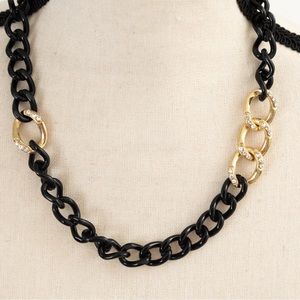Contemporary black & gold tone large link necklace with faux diamond accents